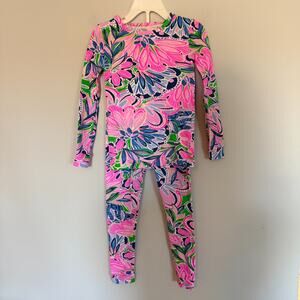 Lilly Pulitzer Girls Mini Sammy Pajama Set Tiger Sunrise Size 4 Runs Small Tight